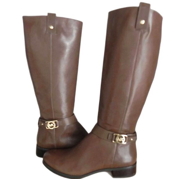 Michael Kors Brown Leather Charm Riding Boots - Size 6.5 - Picture 1 of 5